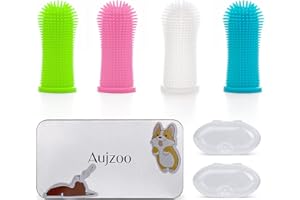 Aujzoo Dog Toothbrush Set (4 Packs), 360º Pets Teeth Cleaning Toothbrush for Dogs Cats Dental Care, Silicone Finger Teeth Bru