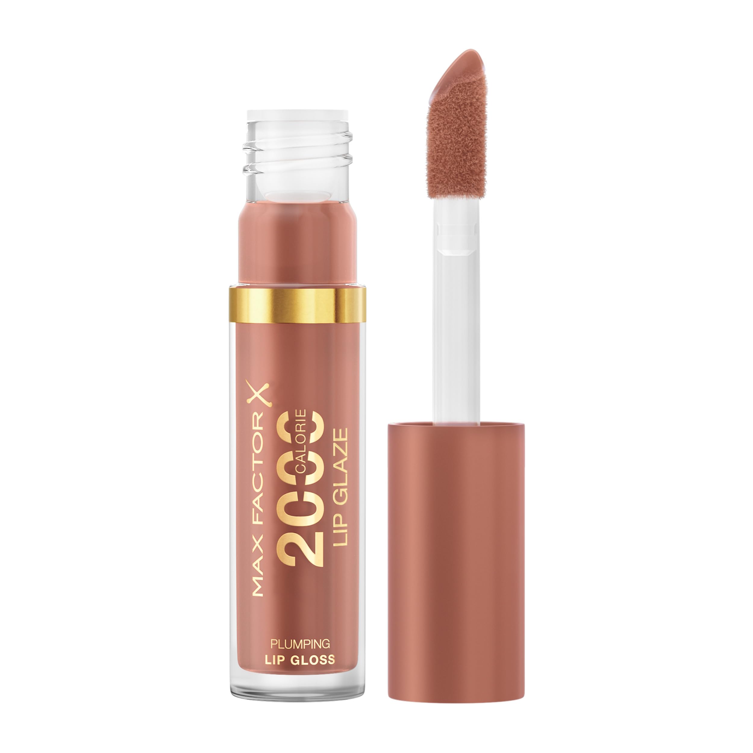 Max Factor 2000 Calorie Lip Glaze Caramel Swish, Full Shine Lip Gloss, Nourishing with Hyaluronic Acid & Squalane, Instant Plump, Non-Sticky, Vanilla-Milk Scent, Fuller Looking Lips