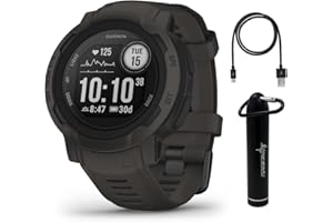 Wearable4U Garmin Instinct 2S GPS Smaller-Sized Rugged Outdoor Smartwatch, Graphite with Corning Gorilla Glass, Multi-GNSS Support Power Bundle