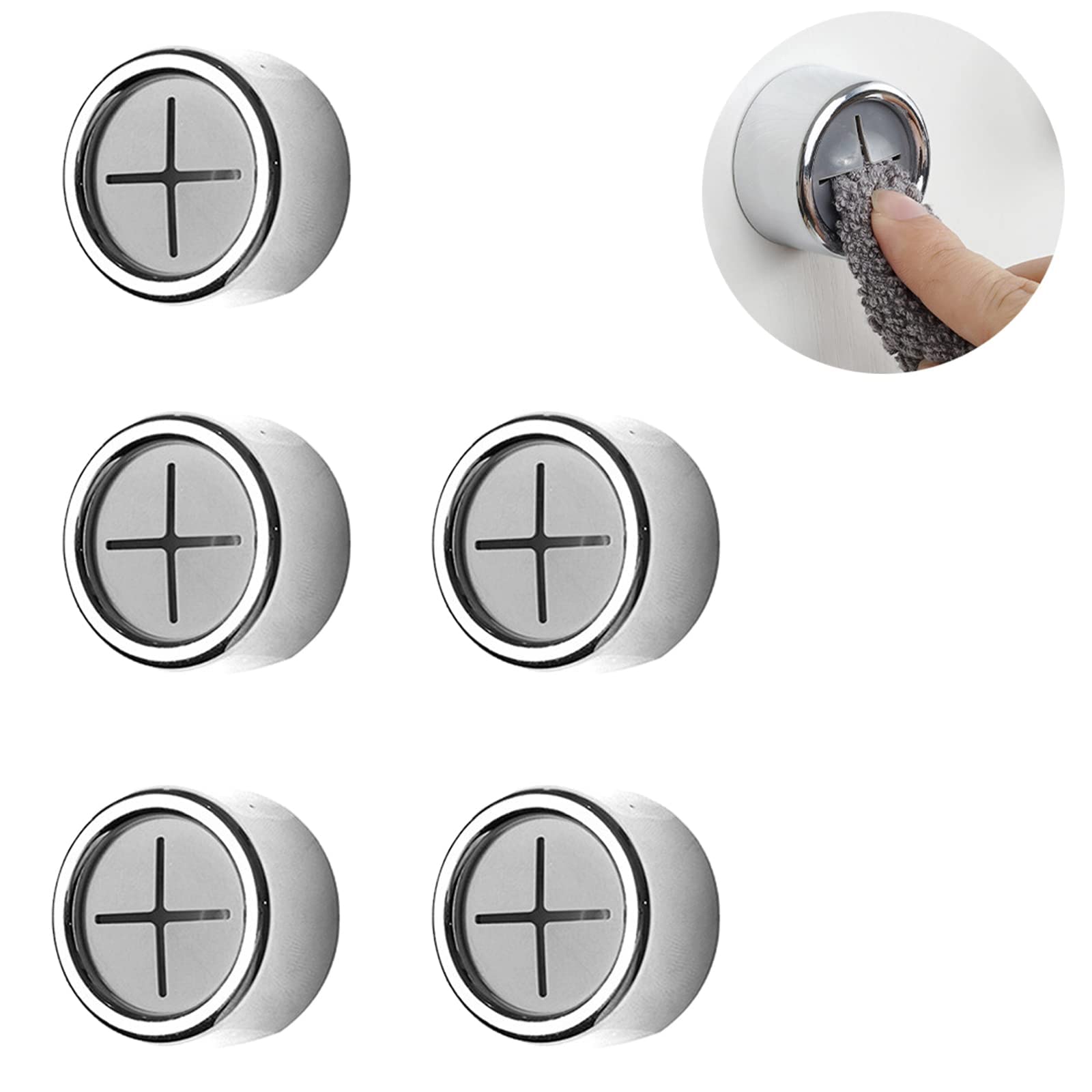 JEOPKO 5Pcs Tea Towel Holders, Towel Hooks, Tea Towel Holders for Kitchens, Towel Hooks, Round Wall Mounted Tea Towel Push in Suction Hand Towel Holder for Bathroom, for Bathroom Kitchen(Silver)