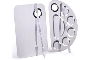 Stainless Steel Metal Makeup Palette with Spatula Artist Tool for Mixing Foundation Nail-Art, Cosmetic Makeup Palette, Makeup Plate, 6×4″/Silver/2pcs