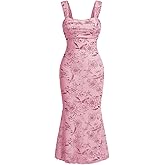 GORGLITTER Women's Floral Summer Wedding Guest Dress Ruched Cocktail Party Bridal Shower Formal Beach Midi Sun Dresses