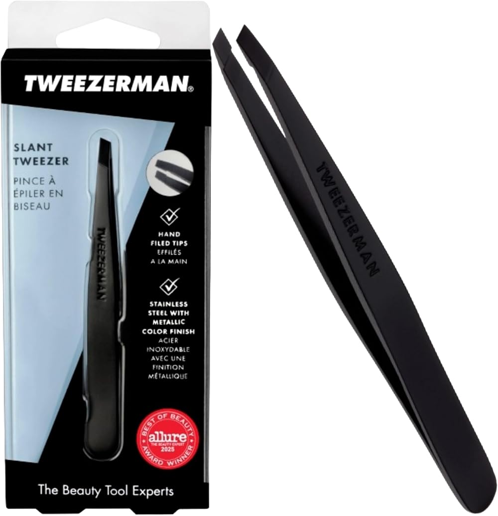Tweezerman Black Matte Slant Tweezer Professional Stainless Steel Precision