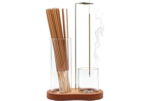 GIFTGRIN 2-in-1 Incense Holder for Sticks, Incense Burner Holder with Glass Ash Catcher & Stick Storage, Bedroom House Yoga Meditation Zen Decor, Spa Gifts for Women, Unique Cozy Home Decor, Natural Wood