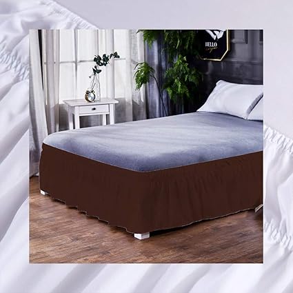 PinShang Simple Solid Color Elastic Trimmed Ruffle Comfortable Bed Skirt Dark Brown 135X200+40