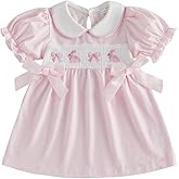 MoZiKQin Toddler Little Baby Girl Easter Outfit Bunny Embroidery Dress Short Sleeve Smocked Easter Dresses for Girls