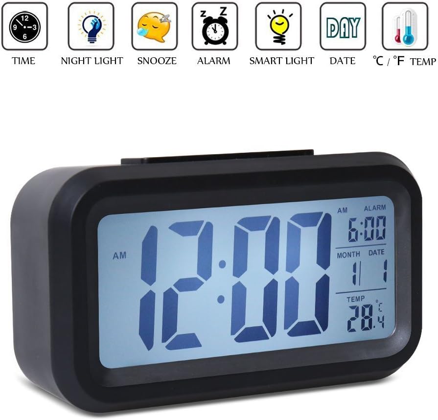 LED Digital Alarm Clock, Night Glow Smart Lightactivated Sensor Bedside Alarm Clock Desk Clock