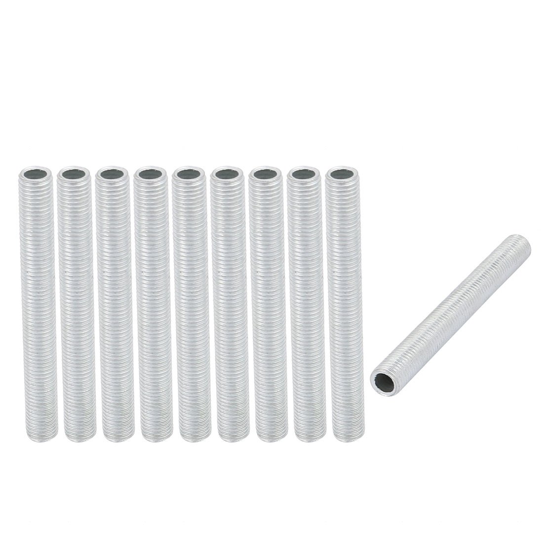 Sourcingmap Lamp Pipe Nipple, M8 Thread 70mm Length Hollow Lamps Repair Part Hardware for Lamp Lights, Zinc Plated Silver Tone, Pack of 10