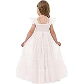 Kismissal Flower Girls Dress for Wedding Boho Toddler Girls Ruffle Tulle Elegant with Sleeves Garden Party Beach Holiday