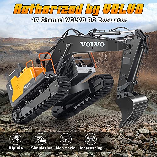 VOLVO RC Excavator Metal Shovel Remote Control Excavator 17 Channel 1/16 Scale with 2 Batteries