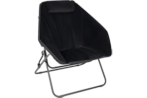 Stonehomy Oversized Folding Saucer Chairs for Adults, Comfy Lounge Lazy Director Chairs with Velvet, Metal Frame Moon Chair for Bedroom, Living Room, Dorm Rooms, X-Large, Black