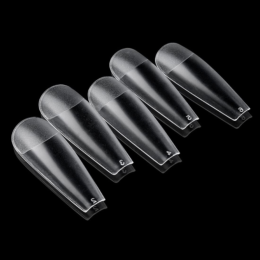 120PCS Clear Full Frosted Nails Tip Almond Acrylic Fake Nails Full Cover Ballerina Fake Nails Long Coffin 12 Sizes For Nail Salons and Home