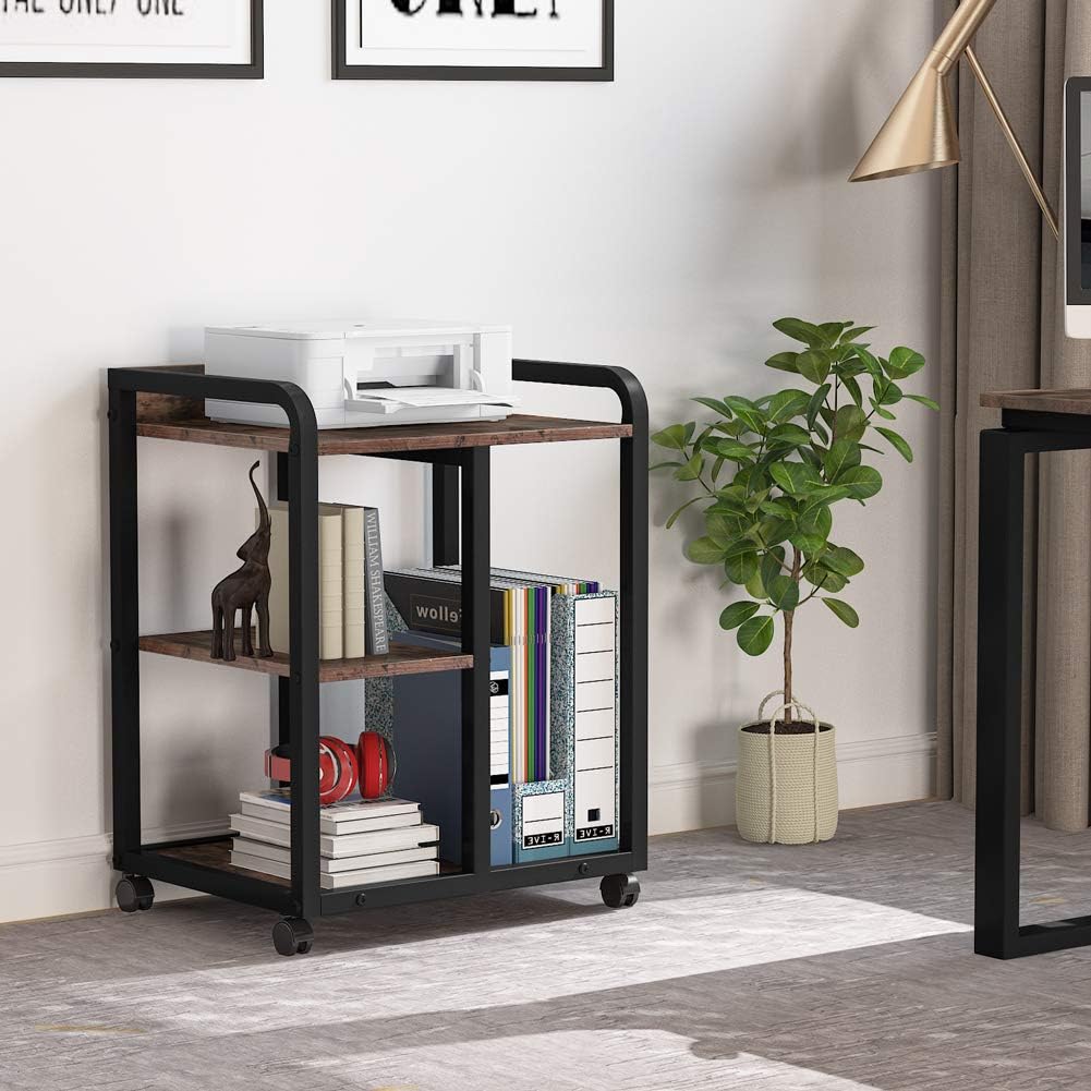 Tribesigns Mobile Printer Stand with Storage Shelves, 3-Shelf Rolling Printer Cart Under Desk, Machine Stand with Wheels for Home Office(Vintage Brown): Electronics