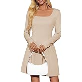 Wenrine Womens Long Sleeve Mini Dress 2025 Fall Square Neck A Line Casual Club Party Short Dresses