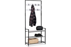 HOMEKOKO Entryway Hall Tree Storage Shelf, Coat Rack Shoe Bench, Wood Look Accent Furniture with Metal Frame, 3 in 1 Design