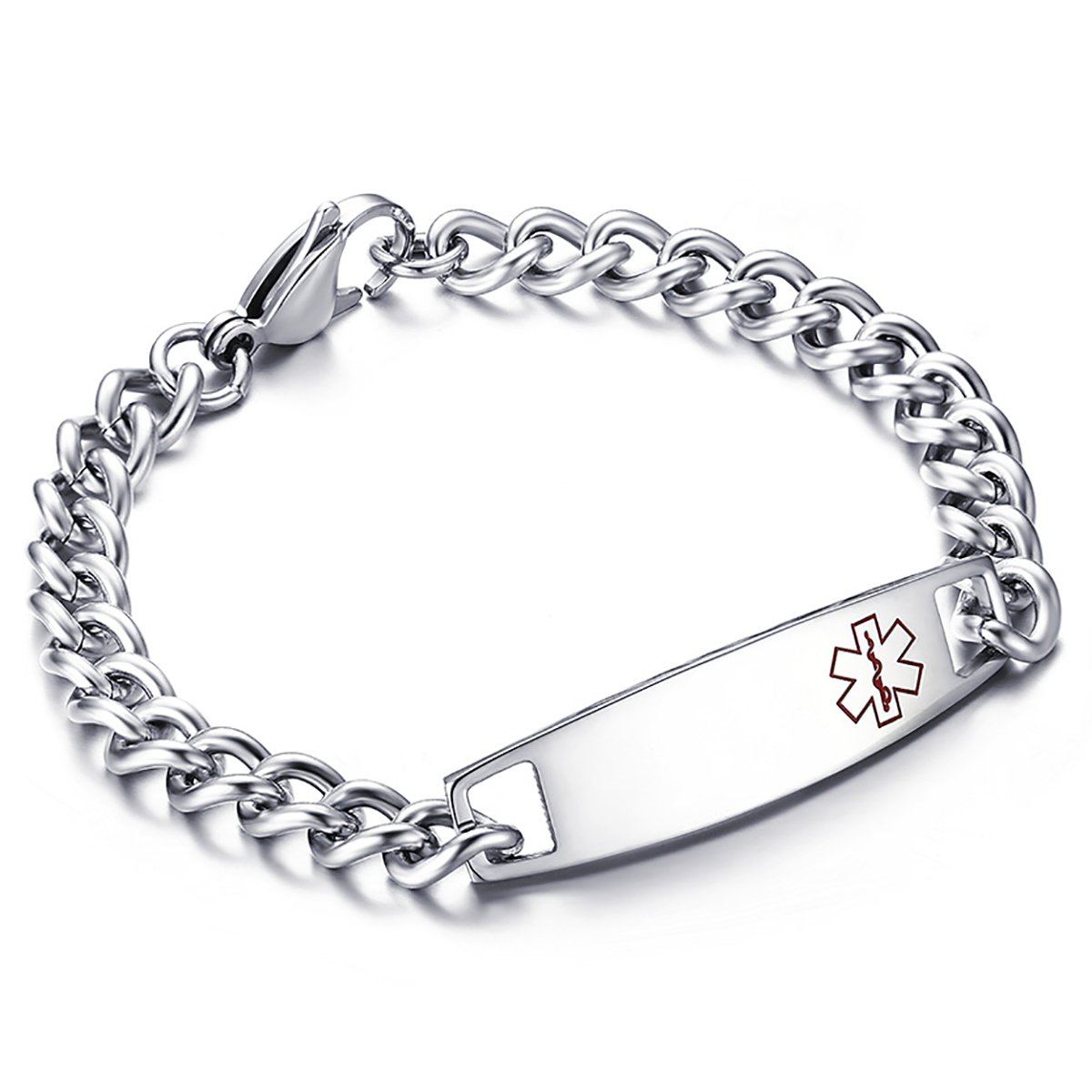 Oidea Stainless Steel Medical Alert ID Curb Chain Bracelet for Men Women,8 Inch
