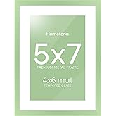 Homeforia 5x7 Picture Frame Sage Green, High End Metal 5 x 7 Frames with Mat 4 x 6 for Photo, 5by7 Desk Frame Matted to 4x6 inch Art, 5 by 7 Wall or Tabletop Frames, Tempered Glass, Wall Kit, Set of 1