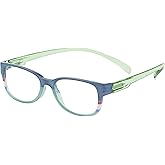 I Heart Eyewear Envy Neck Hanging Reading Glasses, Stylish, Unisex, Prescription Quality Readers, Anti-Reflective coating, Spring hinges, Comfortable Square reader, Green and Blue