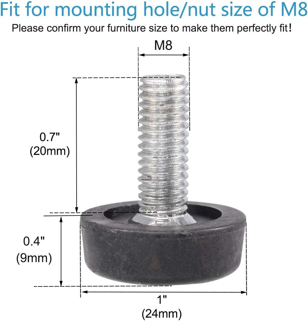 Sourcingmap 5 Pcs Screw on Type Furniture Leveling Foot Adjuster Black M8 x 20mm, 24 X 30mm - Image 3