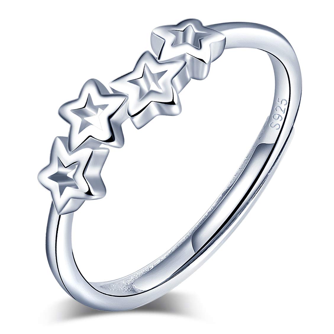 Silver Band Rings 925 Sterling Silver Stars Stackable Rings, Christmas NewYear Gifts for Women Girls