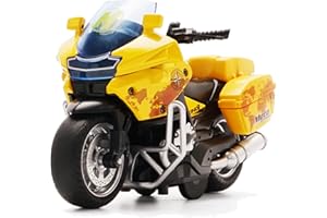 Gilumza Pull Back Motorcycle Toys, Tiny Gift with Music Lighting, Police Motorcycles Toy for Boys Kids Age 3-12 Year Old (Yellow)