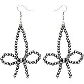 Western Navajo Pearls Bow Earrings Jewelry for Women Cowgirl Dangling Rodeo Country Concert Outfits Boho Dangle Accessories