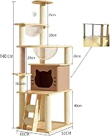 Mekidulu 145cm Cat Tree Indoor Multi-Level Condo with 2 Bowls Beige N3 view 3