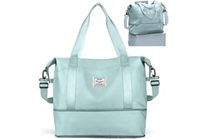 BOXSAM Weekender Bag for Women, Travel Duffel Bags with Trolley Sleeve, Sport Gym Tote Bag for Men, Foldie Travel Bag Expandable Carry On Overnight Bag for Airplanes, Blue