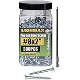 LIONMAX Wood Screws #8 x 2 Inch, Pocket Hole Screws 300PCS with Coarse Thread, Washer Head Square Drive, Self Tapping, Zinc Plated, Rust-Resistant, 150MM Drive Bit Included