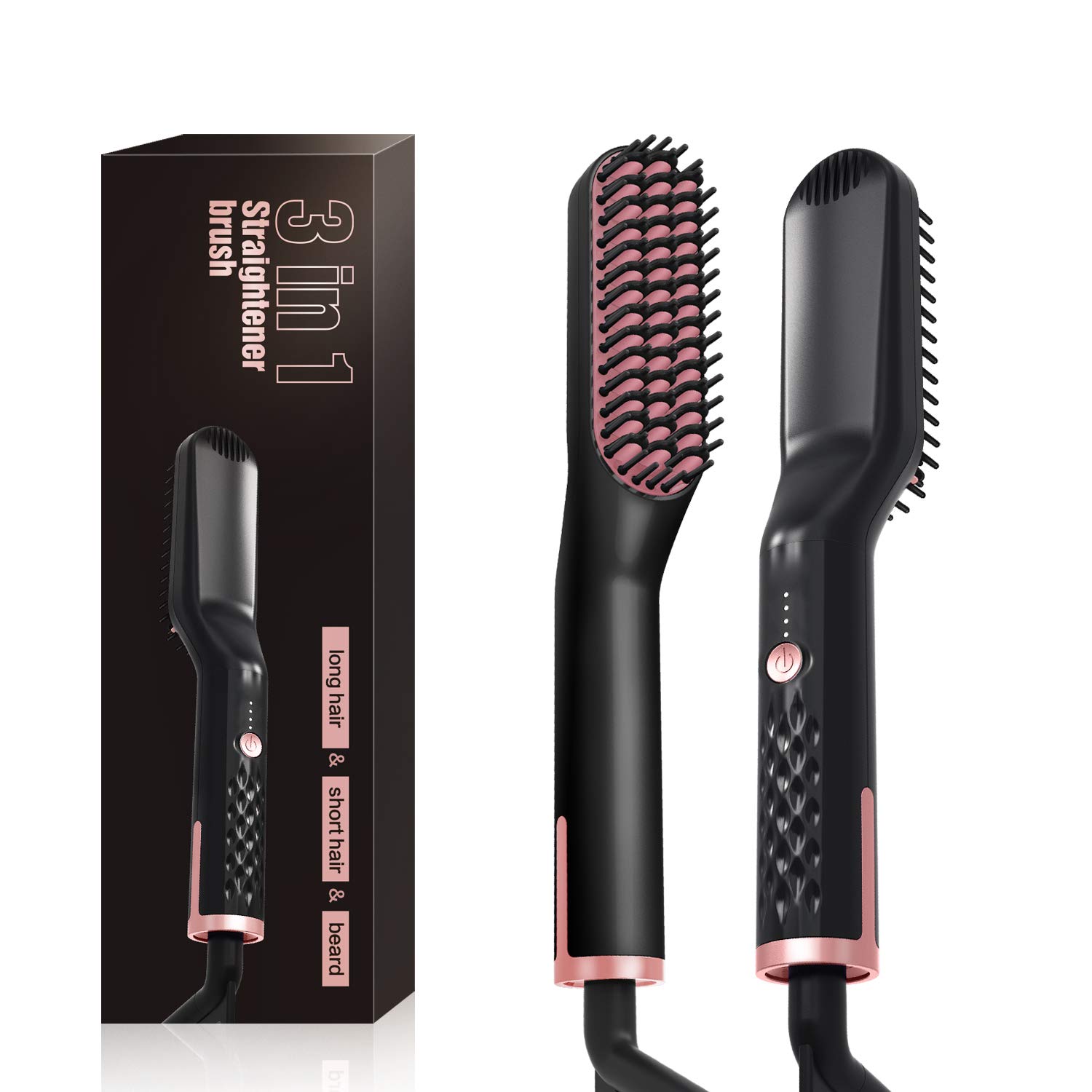 RioRand Beard Straightener Brush Electric Multifunctional Quick Hair Heating Ionic Enhanced Straightening Brush-3 in 1 Styling Ceramic Anti-Scald Curling Iron Comb for Men Women Travel and Home