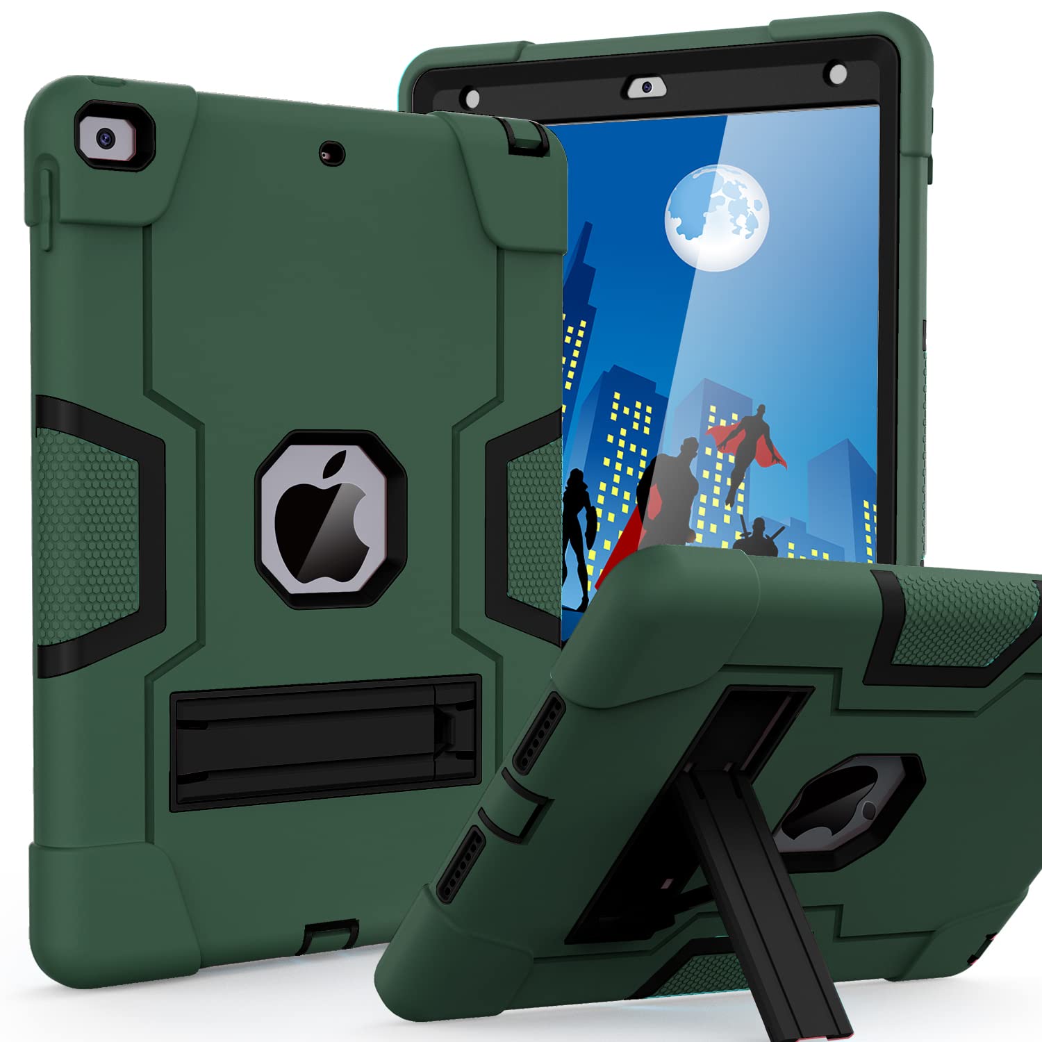 Photo 1 of Cantis Case for ipad 9th Generation/ 8th Generation/ 7th Generation, Slim Heavy Duty Shockproof Rugged Protective Case with Built-in Stand for iPad 10.2 inch 2021/2020/2019, Alpine Green+Black
