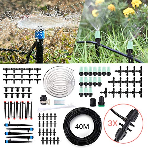 Micro Drip Irrigation Kit,king do way 42m/138ft Garden Irrigation System with Adjustable Nozzle Sprinkler Sprayer&Dripper Automatic Patio Plant Watering Kit Misting Cooling System for Greenhouse,Lawn