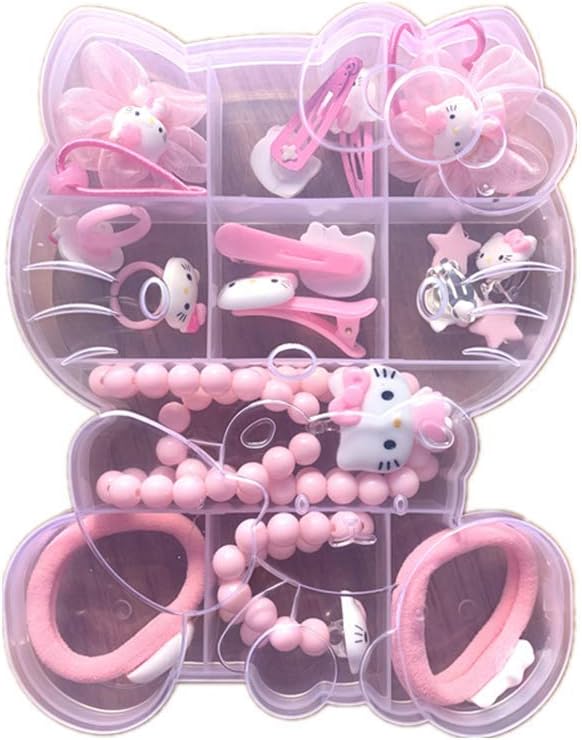 Yefashion Girl Kid Jewelry Set Hello Kitty Minnie Mouse Ear Clip Hair Clip Necklace Pink Red (1#)