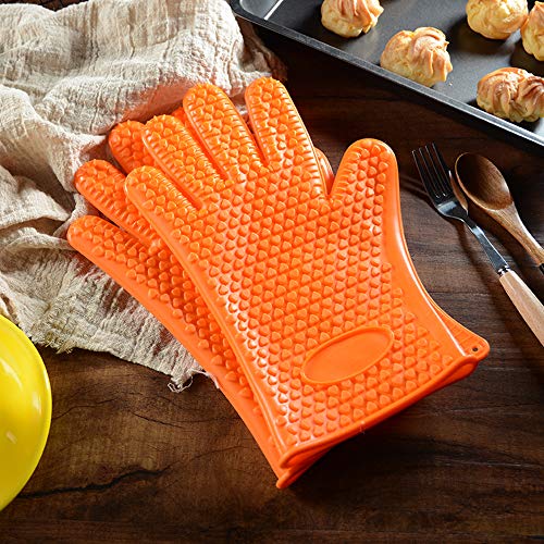 YellRin Oven Mitts Silicone Heat Resistant BBQ Grilling Gloves for Kitchen Cooking Baking Barbecue Potholder
