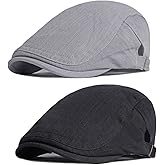 2 Pack Men's Adjustable Newsboy Flat Cap Cotton Ivy Gatsby Cabbie Driving Hat Beret