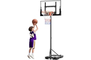 TONBUX Kids Basketball Hoop Outdoor, 3.5-7ft Stepless Adjustable Height, Portable Basketball Hoop for Kids in Backyard, Driveway and Indoor, Shatterproof PC Backboard