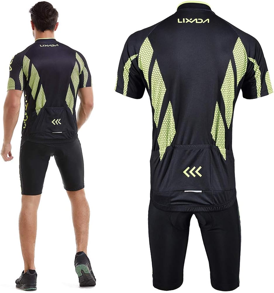 Lixada Men's Cycling Jersey Set Bicycle Short Sleeve Set Quick-Dry Breathable Shirt+3D Cushion Shorts Padded Pants/Bib Short: Sports & Outdoors