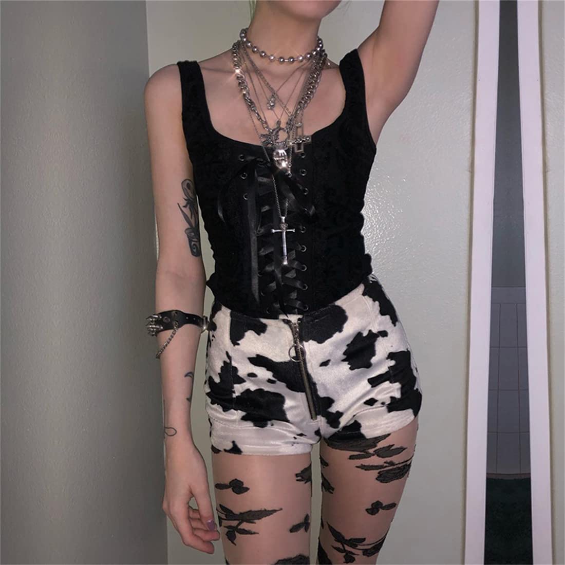 Goth Black Bandage Tank Tops