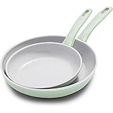 GreenPan Dover 8” & 10” 2 Piece Frying Pan Skillet Set, Non-Toxic PFAS-Free Ceramic Nonstick Coating, Sear Saute Fry Egg Omlete, Dishwasher & Oven Safe, Stay Cool Handle, Easy Pour Rims, Pastel Green