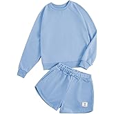 Verdusa Girl's 2 Piece Outfits Long Sleeve Sweatshirt and Shorts Clothing Sets Spring Fall Clothes