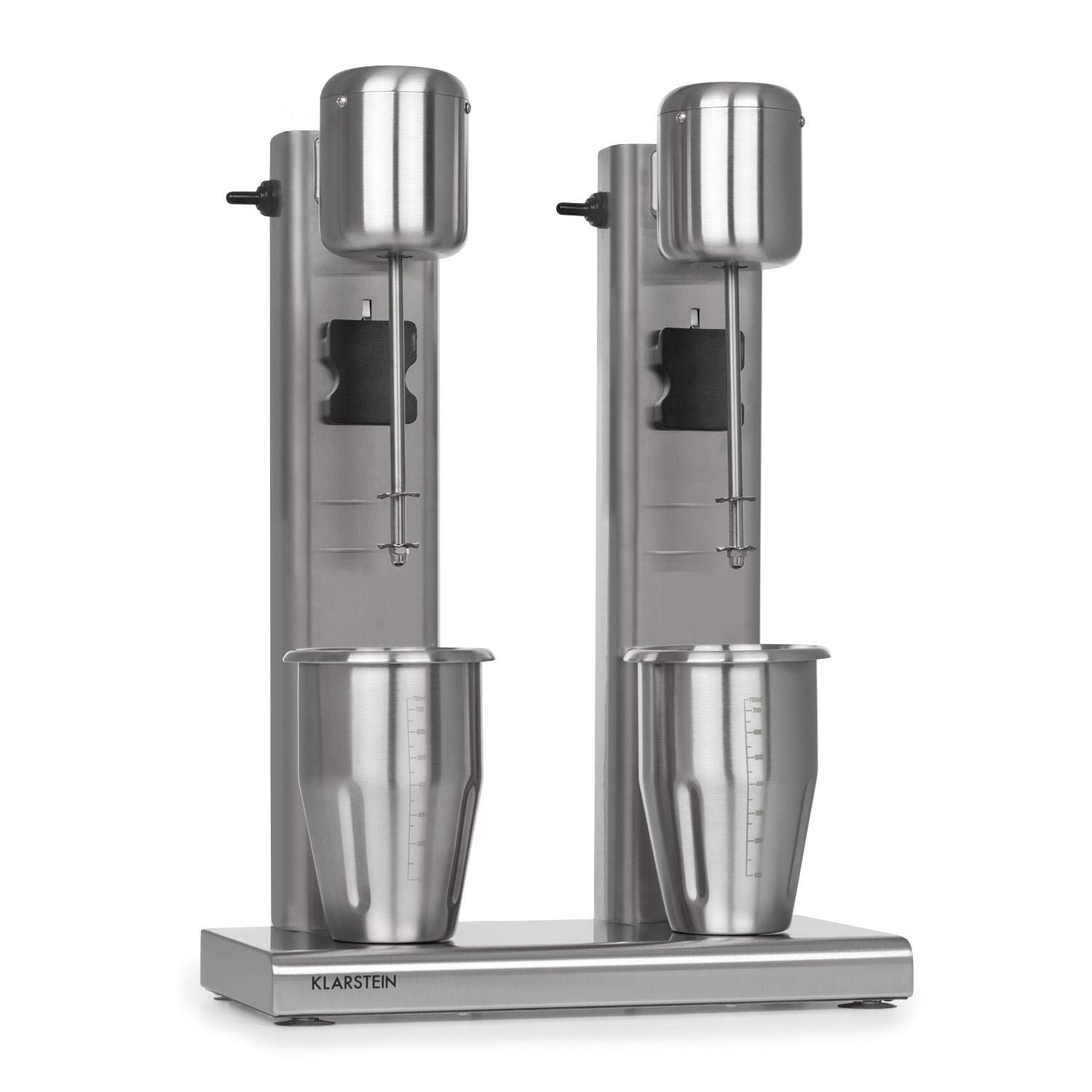 Klarstein Kraftpaket II Pro Double Drink Mixer - 160 Watts, 2 x 1 Litre, 2 Stages, 20000 RPM, 2 Stainless Steel Shakers, Milk & Protein Shake, Cocktail, Bar Mixer, Gastronomy, Professional, Silver