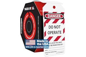 AccuformNMC 100 Lockout Tags by-The-Roll, Danger Do Not Operate, US Made OSHA Compliant Tags, Waterproof PF-Cardstock, Resists Tears, 6.25"x3", TAR404