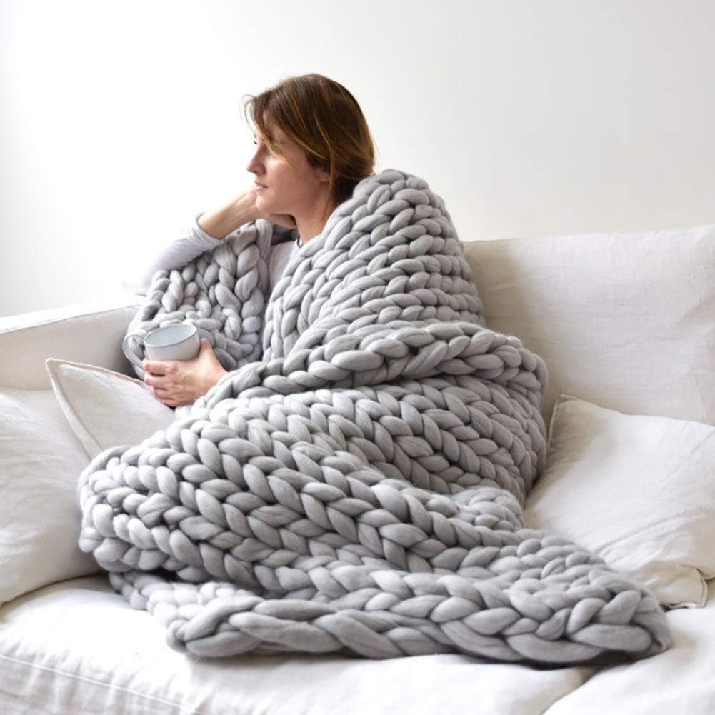 Chunky Knit Blanket Yarn,soft Handmade Knitting Throw Blanket For Bedroom Sofa Chair Decor For Adult Kids Pet Mat Gray 50x50cm(20x20inch)
