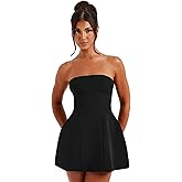 Suillty Women's Sexy Strapless Off Shoulder Mini Dress Elegant A-Line Tube Top Bodycon Dress Formal Party Club Short Dresses