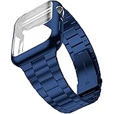 Wolait Compatible with Apple Watch Band 49mm 46mm 45mm 44mm 42mm 38mm 40mm 41mm,Stainless Steel iWatch Bands with Screen Protector Cover for Apple Watch Series11/10/9/8/7/6/4/Ultra3/SE3/2/1 Women Men