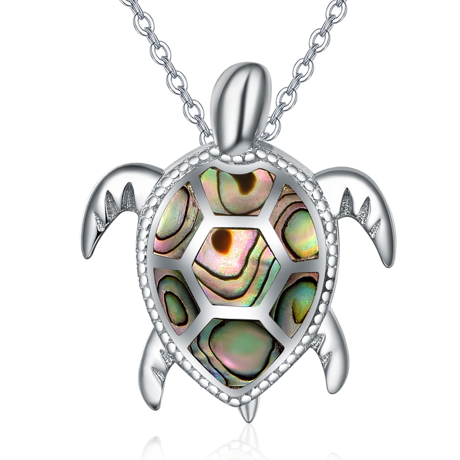 KINGWHYTE Turtle/Tortoise Necklace Sterling Silver Cute Animal Pendant Abalone Ocean Jewellery Turtle Gifts for Women Mother Daughter