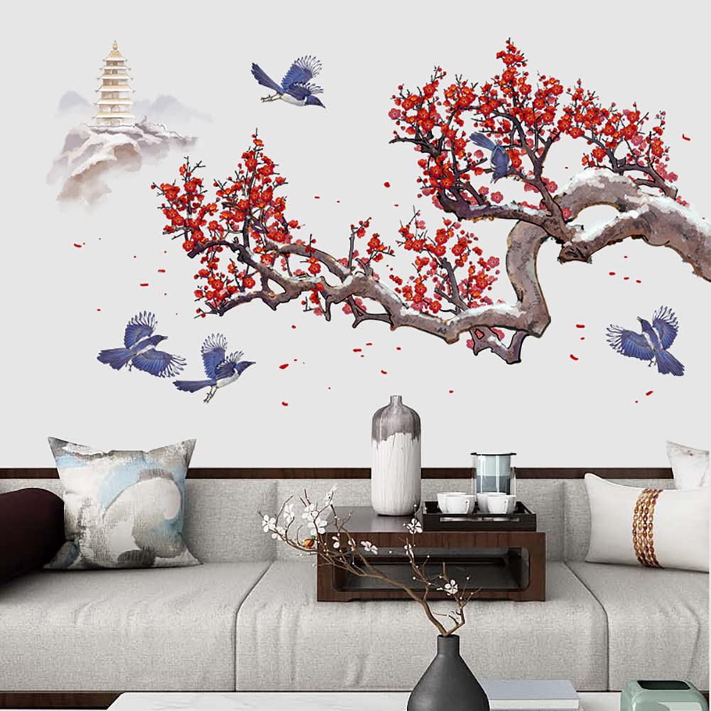 Runtoo Cherry Blossom Wall Stickers for Living Room Girls Bedroom Kids Room — image 1
