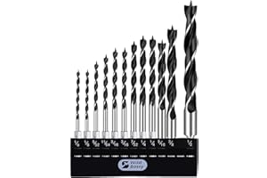 WILDBOSSY Brad Point Drill Bit Set 12Pcs (1/8" - 1/2") Hex Drill Bit Set with Double Flutes Design for Hardwood, Plywood, Plastic Round Holes in All Types of Wood