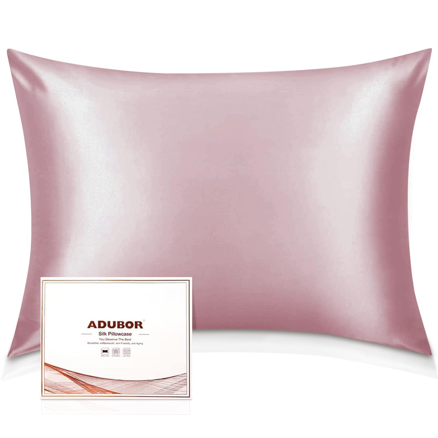 Adubor 100% Mulberry Silk Pillowcase for Hair and Skin with Hidden Zipper, Both Side 22 Momme Silk,900 Thread Count (50x66CM, Rouge Pink, 1pc)