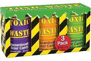 TOXIC WASTE - Hazardously Sour Candy - 5 Assorted Flavors & 1 New Mystery Flavor - Special Edition Purple, Orange, & Green Drums - 3-Pack